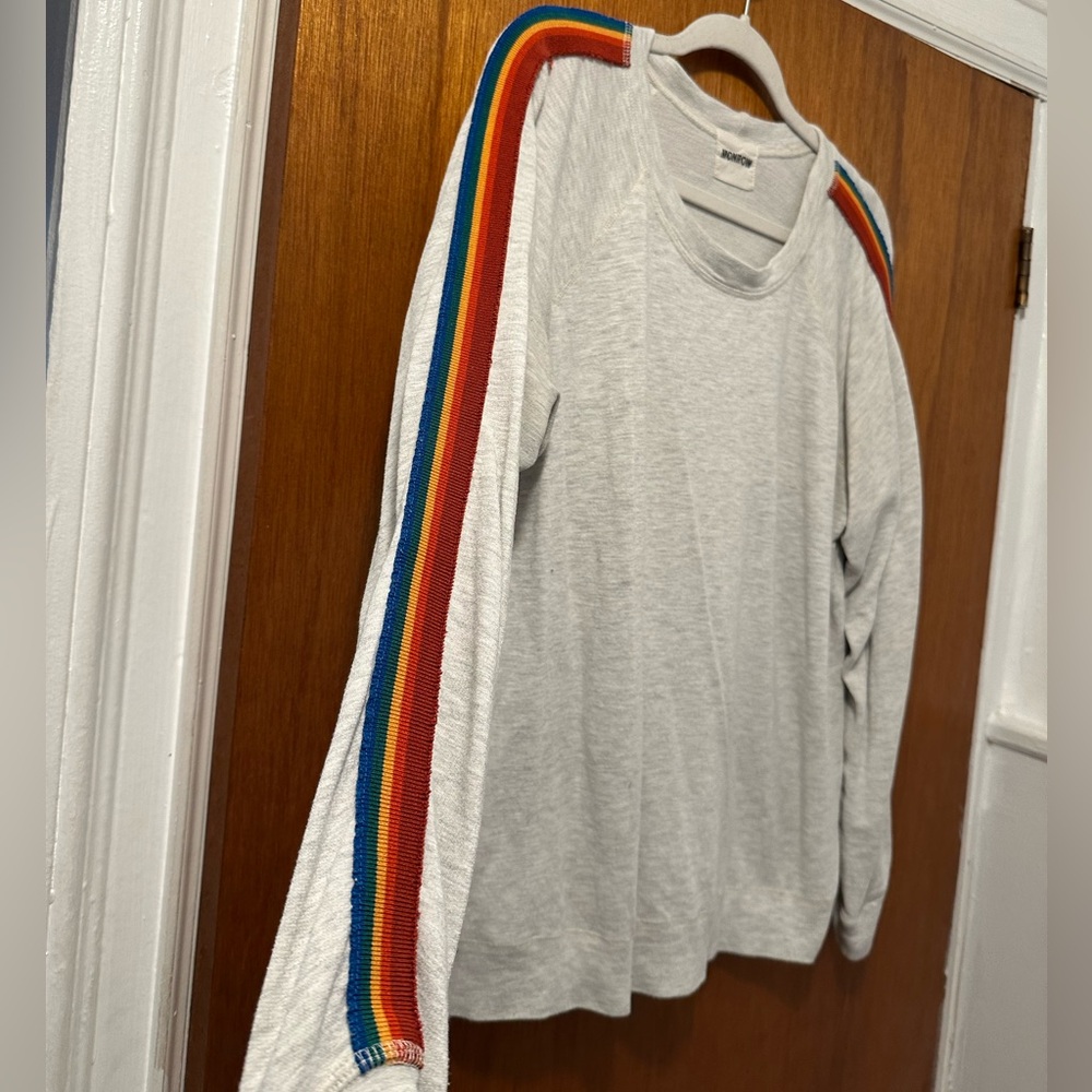 Gray Sweatshirt with Rainbow Stripes